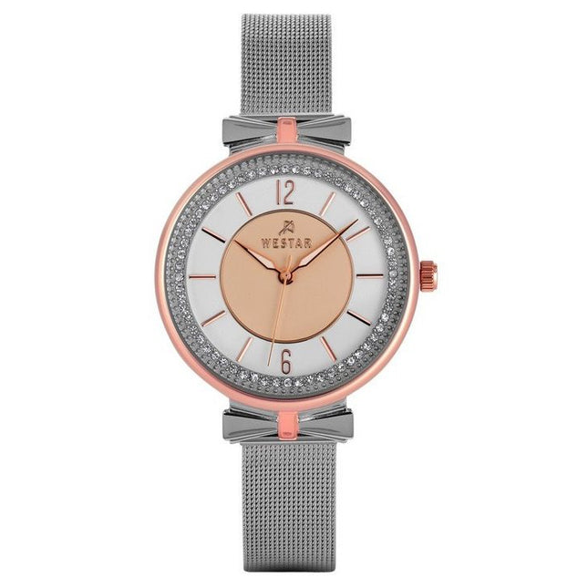 Westar Zing Crystal Accents Stainless Steel Mesh Gold And Silver Dial Quartz 00130SPN601 Women's Watch