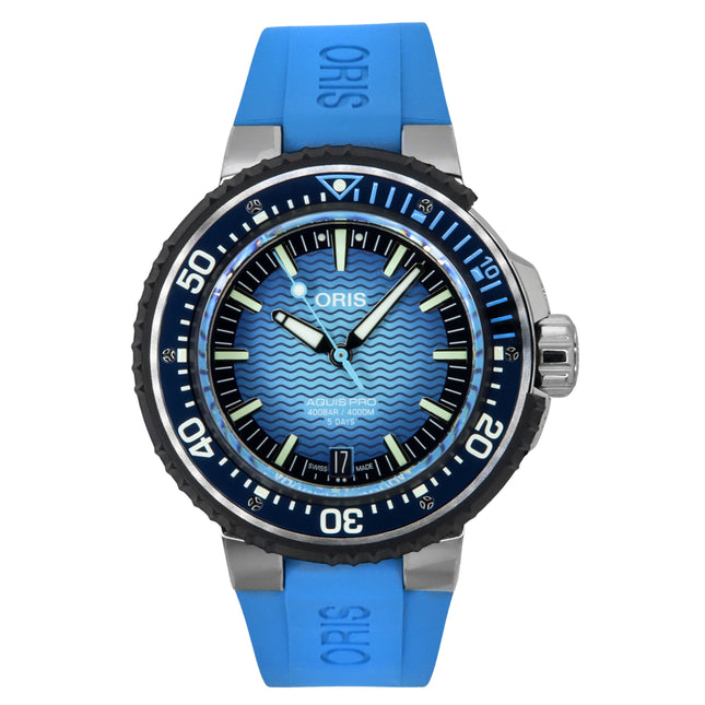 Oris Aquis Pro Rubber Strap Blue Dial Automatic Diver's 01-400-7777-7155-Set 4000M Men's Watch