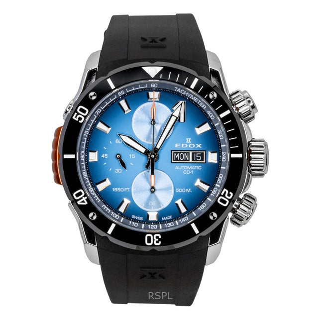 Edox CO-1 Chronograph Rubber Strap Blue Dial Automatic Diver's 01128-3NOCA-BUIDN 500M Men's Watch