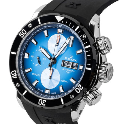 Edox CO-1 Chronograph Rubber Strap Blue Dial Automatic Diver's 01128-3NOCA-BUIDN 500M Men's Watch