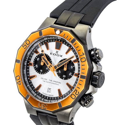 Edox Delfin The Original Chronograph Rubber Strap Silver Dial Quartz Diver's 10112-37GNOCA-ANO 200M Men's Watch