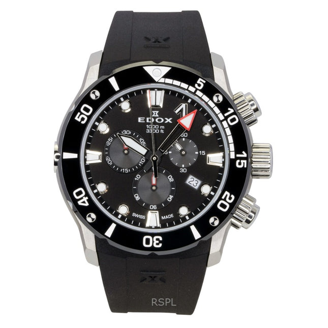 Edox CO-1 Chronograph Rubber Strap Black Dial Quartz Diver's 10242-TIN-NIN 1000M Men's Watch