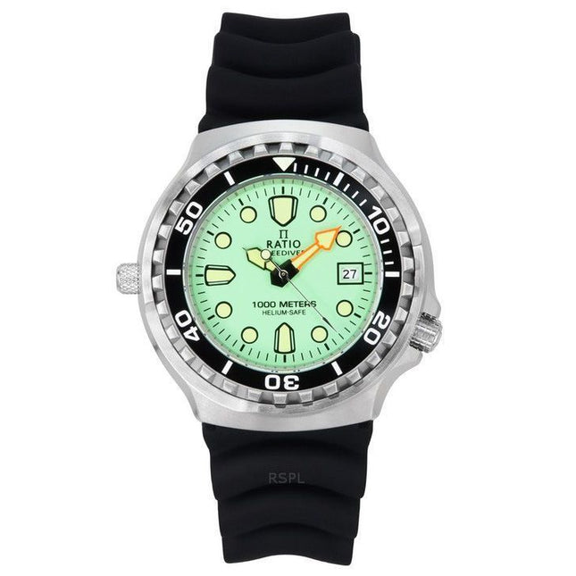 Ratio FreeDiver Version 02 Helium Safe 1000M Sapphire Quartz Mint Green Dial 1038EF102V-GRN-V02 Men's Watch