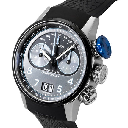 Edox Chronorally Chronograph Rubber Strap Grey Dial Quartz 38003-TINBU-GNBU 100M Men's Watch