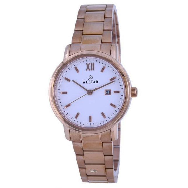 Westar White Dial Rose Gold Tone Stainless Steel Quartz 40245 PPN 601 Womens Watch