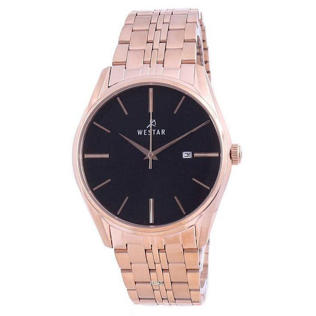 Westar Black Dial Rose Gold Tone Stainless Steel Quartz 50210 PPN 603 Men's Watch