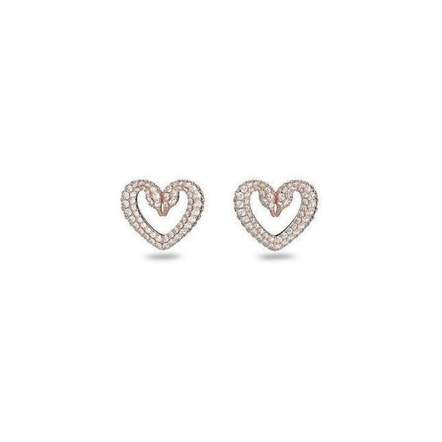Swarovski Una Rose Gold Tone Swan Neck Heart Stud Earrings 5628659 For Women