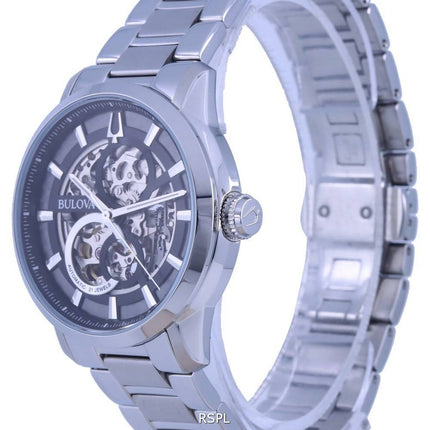Refurbished Bulova Classic Skeleton Black Dial Stainless Steel Automatic 96A208 Men's Watch