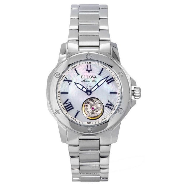 Bulova Marine Star Stainless Steel Mother Of Pearl Dial Automatic 96L326 100M Women's Watch