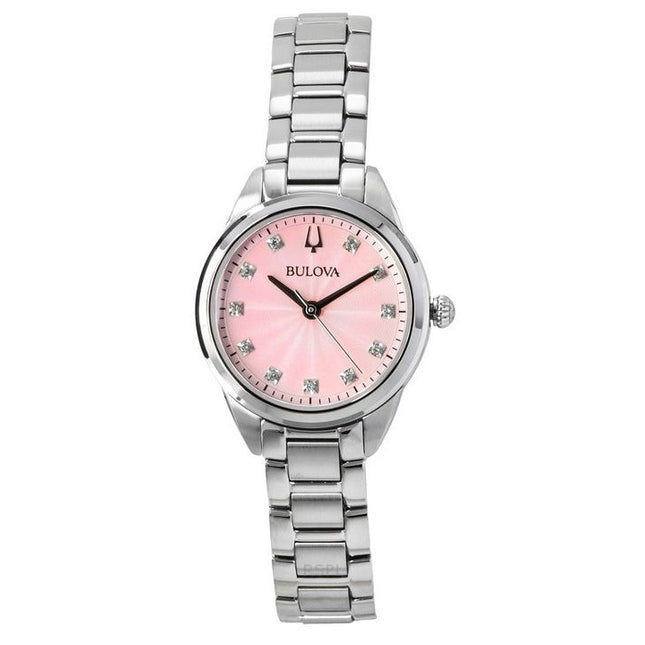 Bulova Sutton Stainless Steel Diamond Accents Pink Dial Quartz 96P249 Women's Watch