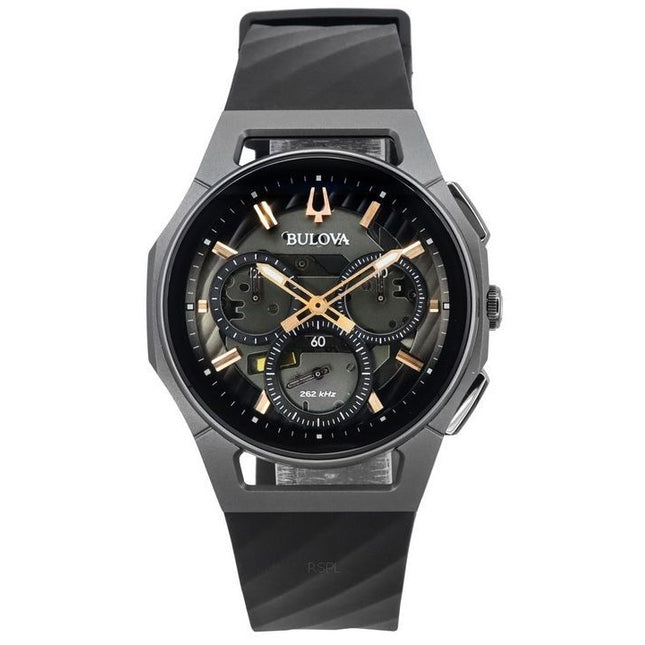 Bulova Curv Chronograph Rubber Strap Grey Dial Quartz 98A162 Mens Watch