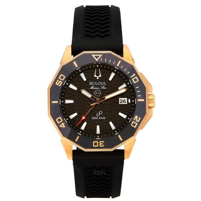 Bulova Marine Star Black Silicone Strap Brown Dial Precisionist Quartz Diver's 200M 98B421 Men's Watch