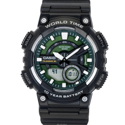 Casio Analog Digital Resin Strap Green Dial Quartz AEQ-110W-3A2V 100M Men's Watch