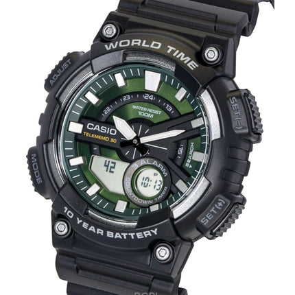 Casio Analog Digital Resin Strap Green Dial Quartz AEQ-110W-3A2V 100M Men's Watch