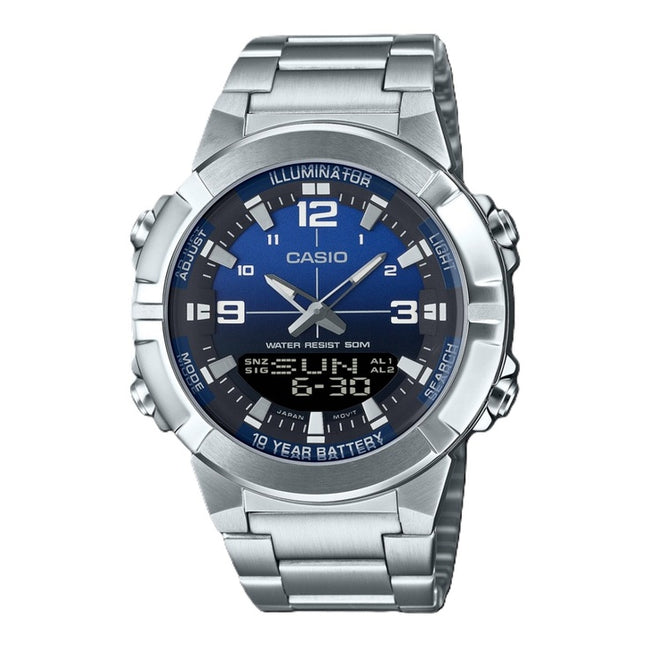 Casio Analog Digital Combination Stainless Steel Blue Dial Quartz AMW-870DA-2A1V Men's Watch