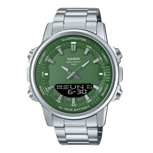 Casio Analog Digital Stainless Steel Green Dial Quartz AMW-880D-3AV Men's Watch