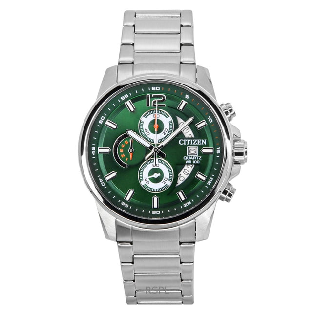 Citizen Chronograph Stainless Steel Green Dial Quartz AN3690-56X 100M Men's Watch