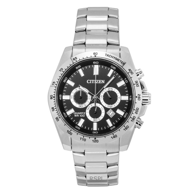 Citizen Chronograph Stainless Steel Black Dial Quartz AN8230-59E 100M Men's Watch