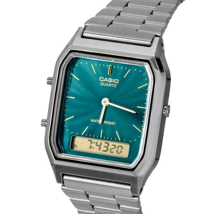 Casio Vintage Analog Digital Stainless Steel Green Dial Quartz AQ-230EGG-3A Unisex Watch