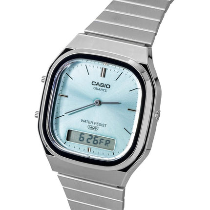 Casio Vintage Analog Digital Stainless Steel Light Blue Dial Quartz AQ-240E-2A Unisex Watch