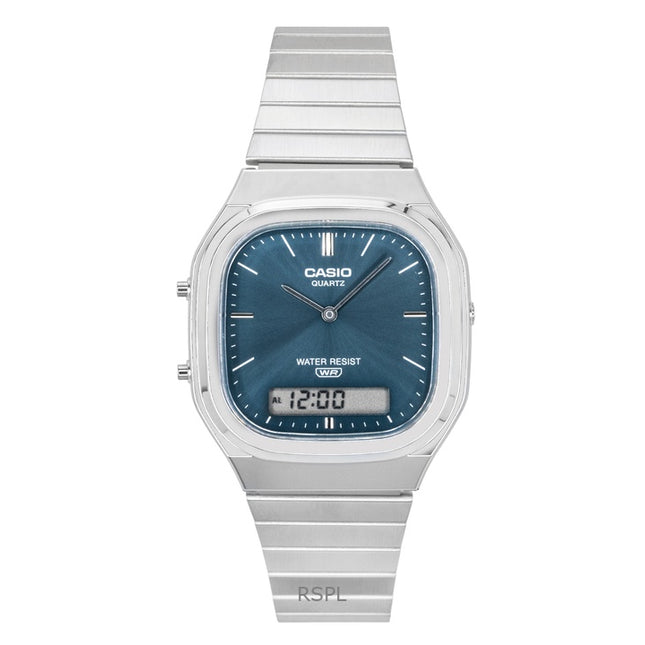 Casio Vintage Analog Digital Stainless Steel Sky Blue Dial Quartz AQ-240E-3A Unisex Watch