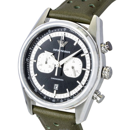 Emporio Armani Chronograph Green Leather Black And Silver Dial Quartz AR11709 Men's Watch