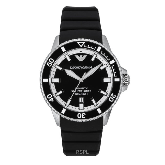 Emporio Armani Sea Explorer Silicone Strap Black Dial Automatic Diver's AR60078 200M Men's Watch