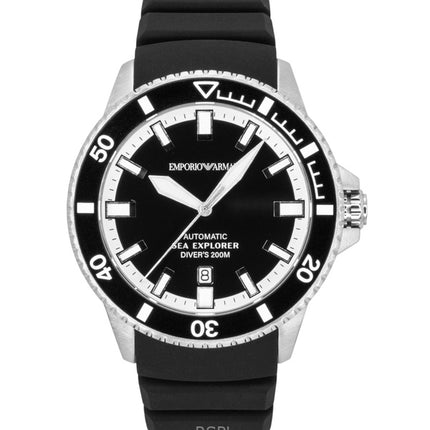 Emporio Armani Sea Explorer Silicone Strap Black Dial Diver's Automatic AR60086 200M Men's Watch