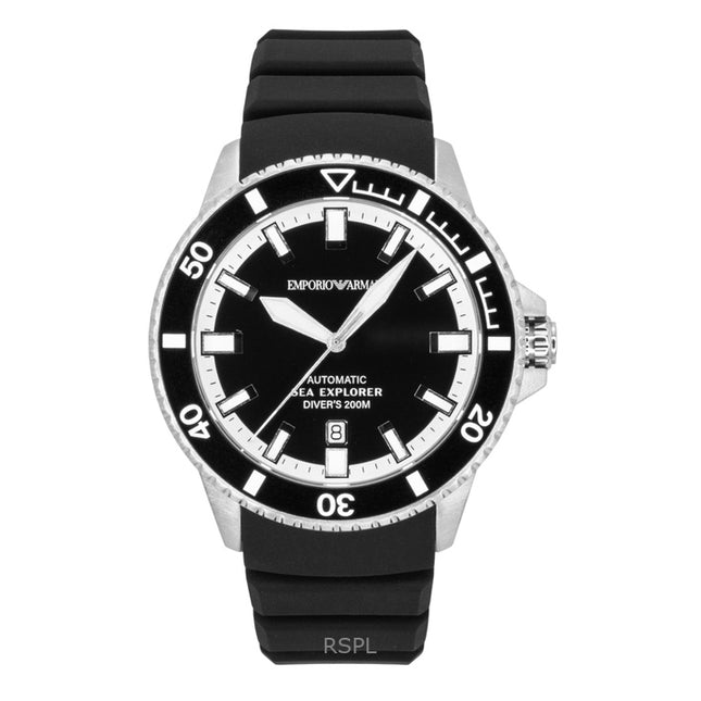 Emporio Armani Sea Explorer Silicone Strap Black Dial Diver's Automatic AR60086 200M Men's Watch