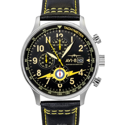 AVI-8 Hawker Hurricane Classic Chronograph Leather Strap Black Dial Quartz AV-4011-0Z Men's Watch With Extra Strap