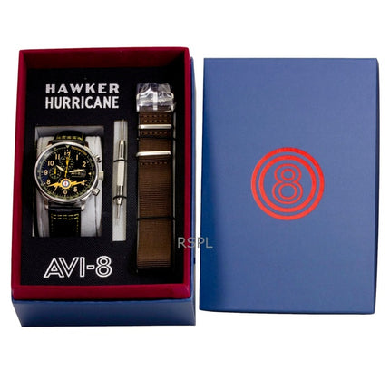 AVI-8 Hawker Hurricane Classic Chronograph Leather Strap Black Dial Quartz AV-4011-0Z Men's Watch With Extra Strap