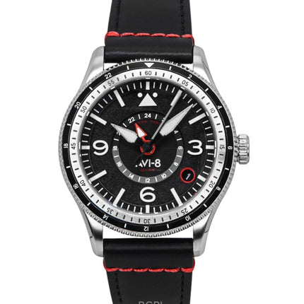 AVI-8 Flyboy Airmaster GMT Leather Strap Engine Black Dial Automatic AV-4128-01 Men's Watch