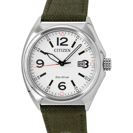Citizen Eco-Drive Green Nylon Strap White Dial AW1571-09A 100M Men's Watch