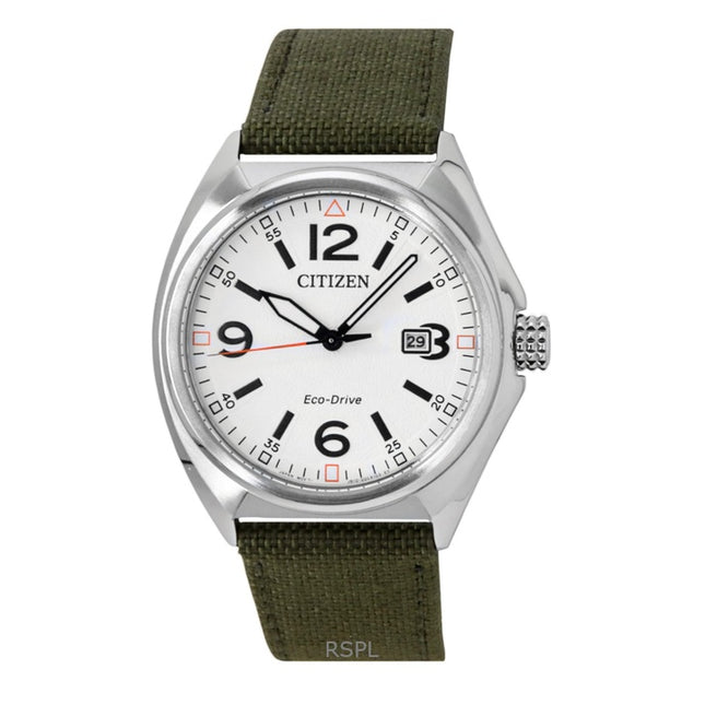 Citizen Eco-Drive Green Nylon Strap White Dial AW1571-09A 100M Men's Watch