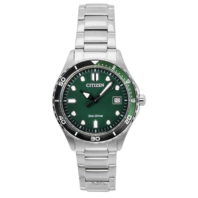 Citizen Eco-Drive Stainless Steel Green Dial AW1828-80X 100M Unisex Watch
