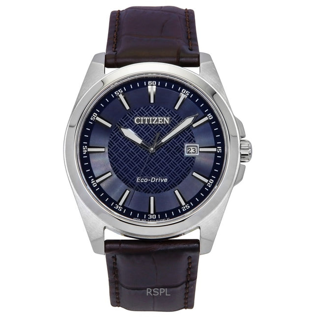 Citizen Eco-Drive Leather Strap Blue Dial BM7108-22L 100M Men's Watch
