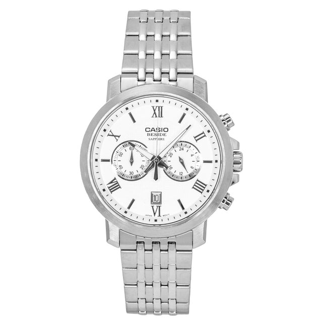 Casio Beside Chronograph Analog Stainless Steel White Dial Quartz BMS-500D-7A Men's Watch