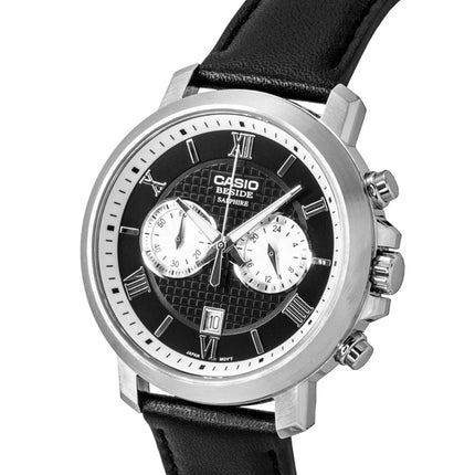 Casio Beside Chronograph Analog Leather Strap Black Dial Quartz BMS-500L-1A Men's Watch