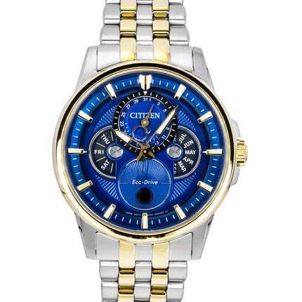 Citizen Calendrier Moonphase Two Tone Stainless Steel Blue Dial Eco-Drive BU0054-52L 100M Men's Watch