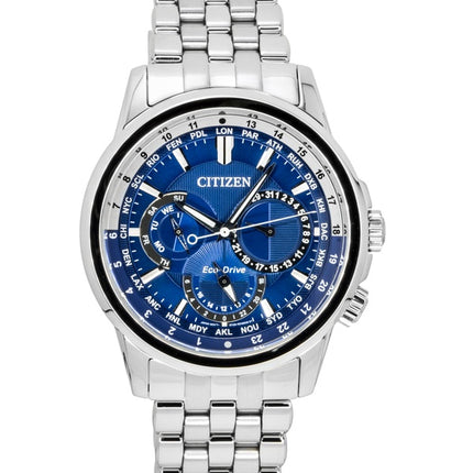Citizen Calendrier World Time Stainless Steel Blue Dial Eco-Drive BU2021-51L 100M Men's Watch