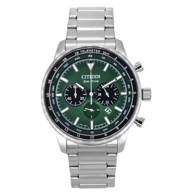 Citizen Eco-Drive Chronograph Stainless Steel Green Dial CA4500-91X 100M Men's Watch