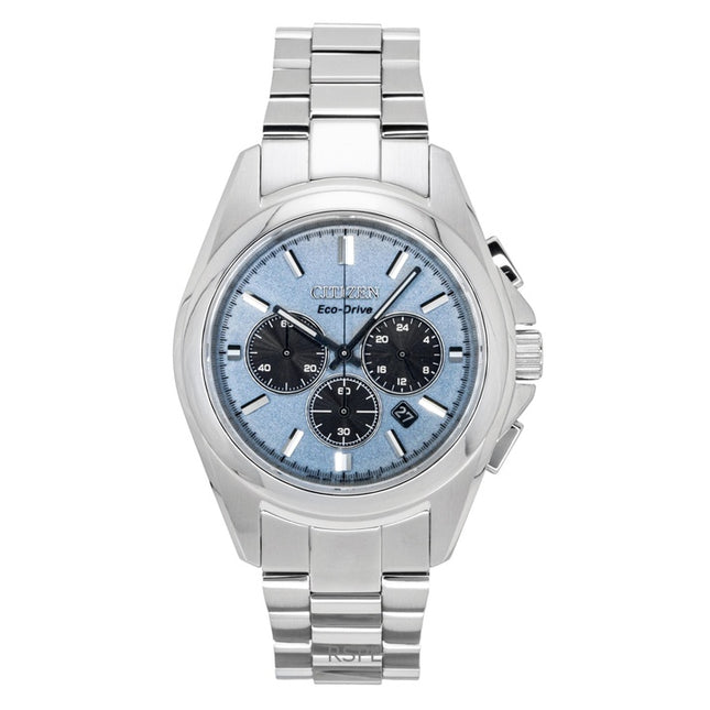 Citizen Sport Luxury Chronograph Stainless Steel Light Blue Dial Eco-Drive CA4680-55L 100M Men's Watch