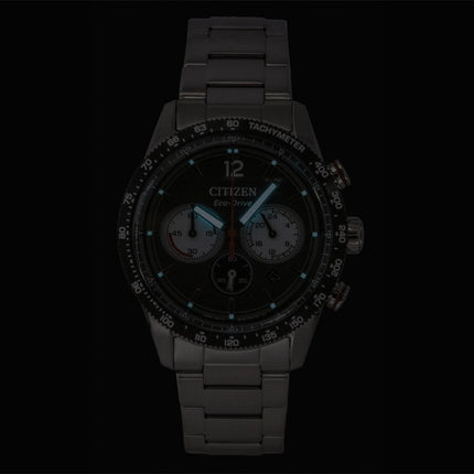 Citizen Eco-Drive Chronograph Analog Stainless Steel Black Dial Solar CA4714-55E 100M Men's Watch