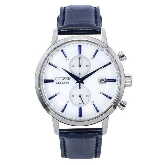 Citizen Eco-Drive Chronograph Leather Strap White Dial CA7069-16A Men's Watch