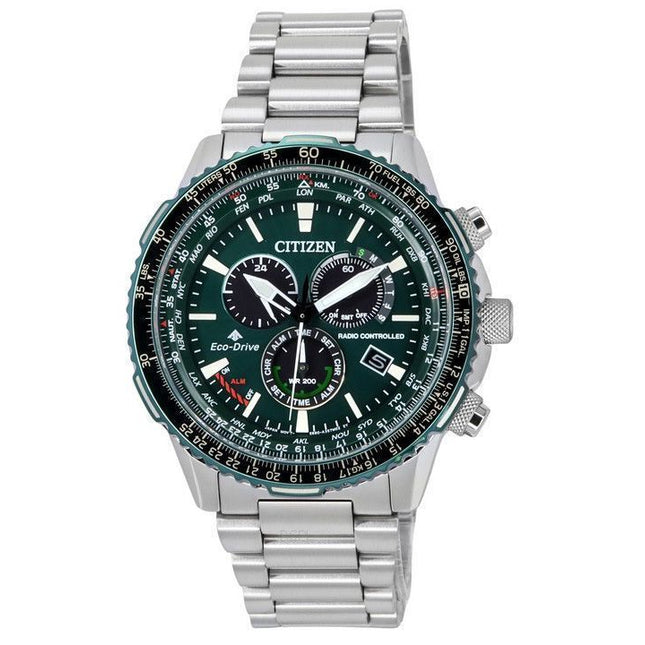 Citizen Promaster Sky A-T Radio Controlled Chronograph Green Dial Eco-Drive CB5004-59W 200M Men's Pilot Watch