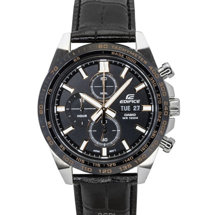 Casio Edifice Analog Chronograph Leather Strap Black Dial Quartz EFR-574BL-1AV 100M Men's Watch