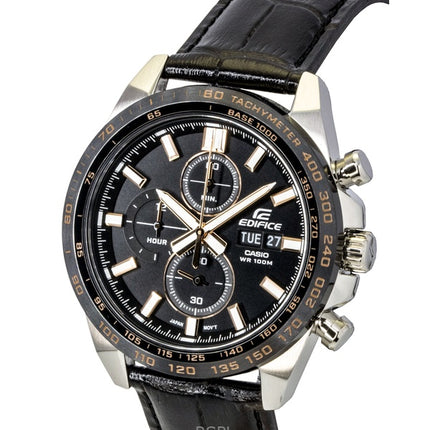 Casio Edifice Analog Chronograph Leather Strap Black Dial Quartz EFR-574BL-1AV 100M Men's Watch