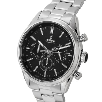 Festina Timeless Chronograph Stainless Steel Black Dial Quartz F16820-4 100M Men's Watch