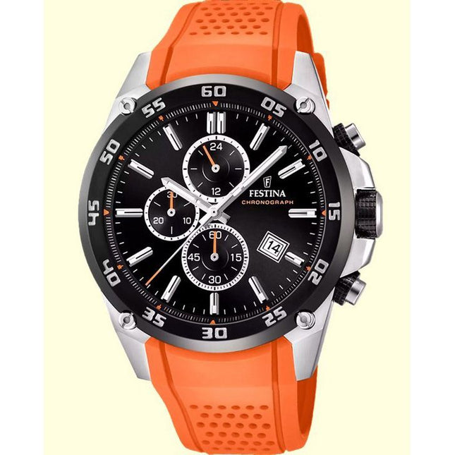 Festina The Originals Chronograph Orange Rubber Strap Black Dial Quartz F20330-4 100M Men's Watch