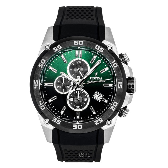 Festina The Originals Chronograph Rubber Strap Green Dial Quartz F20330-B 100M Men's Watch